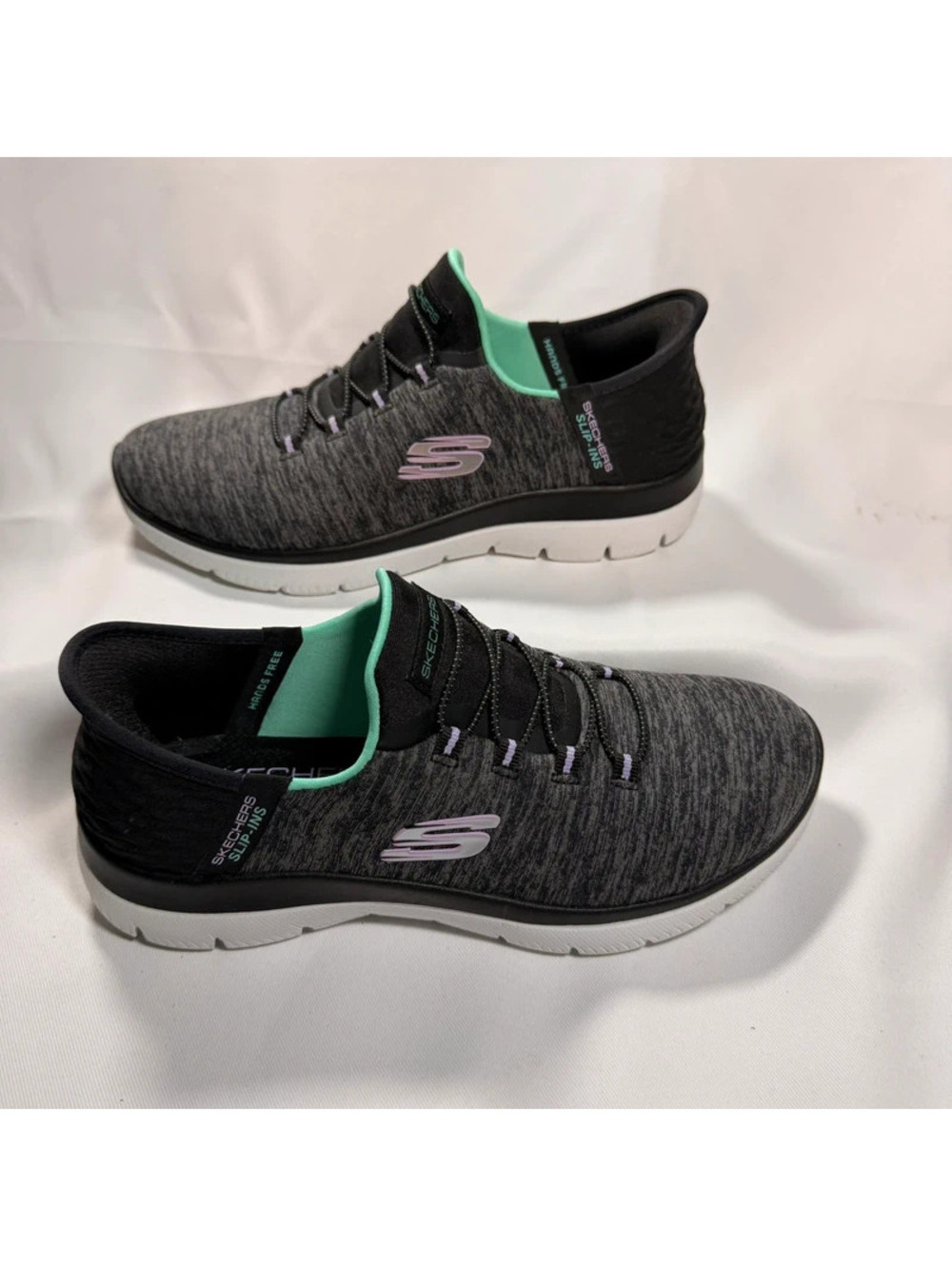 Skechers Slip-Ins Hands Free Women’s Size 7 Black Gray Mint Memory Foam